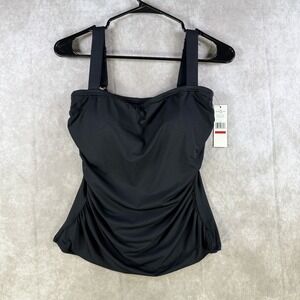Carmen Marc Valvo Swimtop Women XS Black Ruched Tankini Padded Adjustable Straps